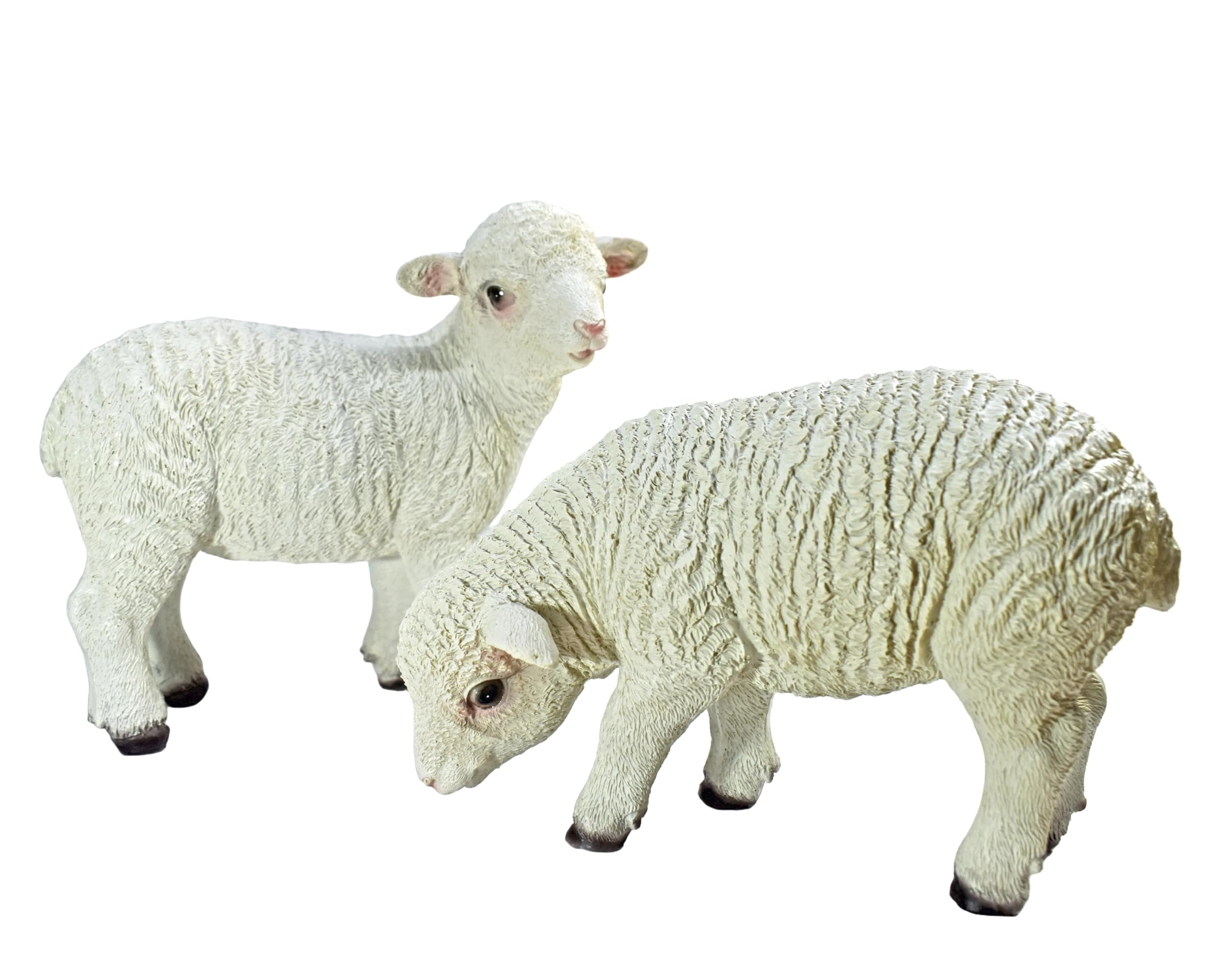 Set of 2 White Lamb Garden Ornaments Small Resin Sheep (2 White Lambs)