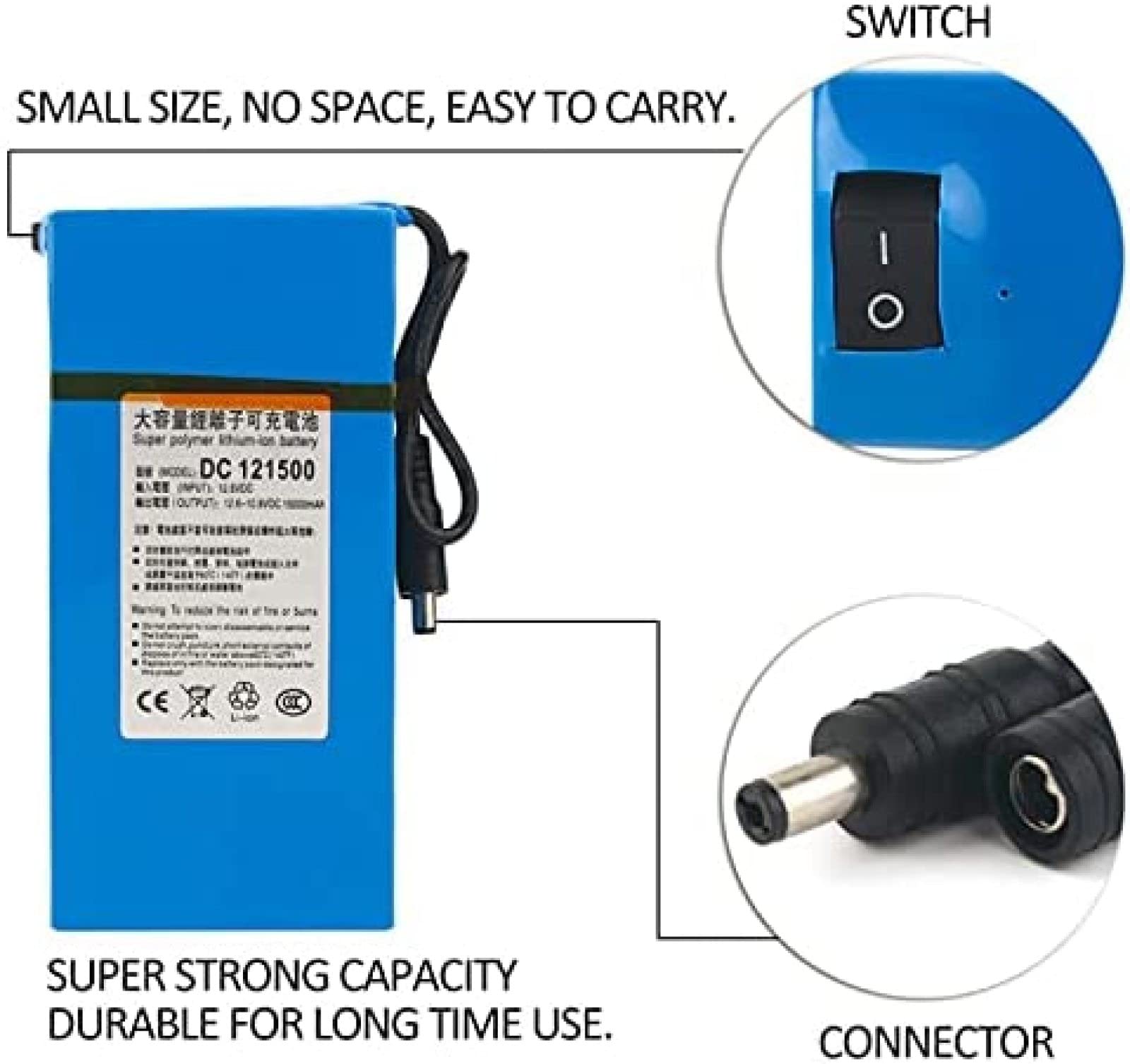 Amazon | 12v 15000mah DC-12150 リチウムイオンバッテリー、ビデオ