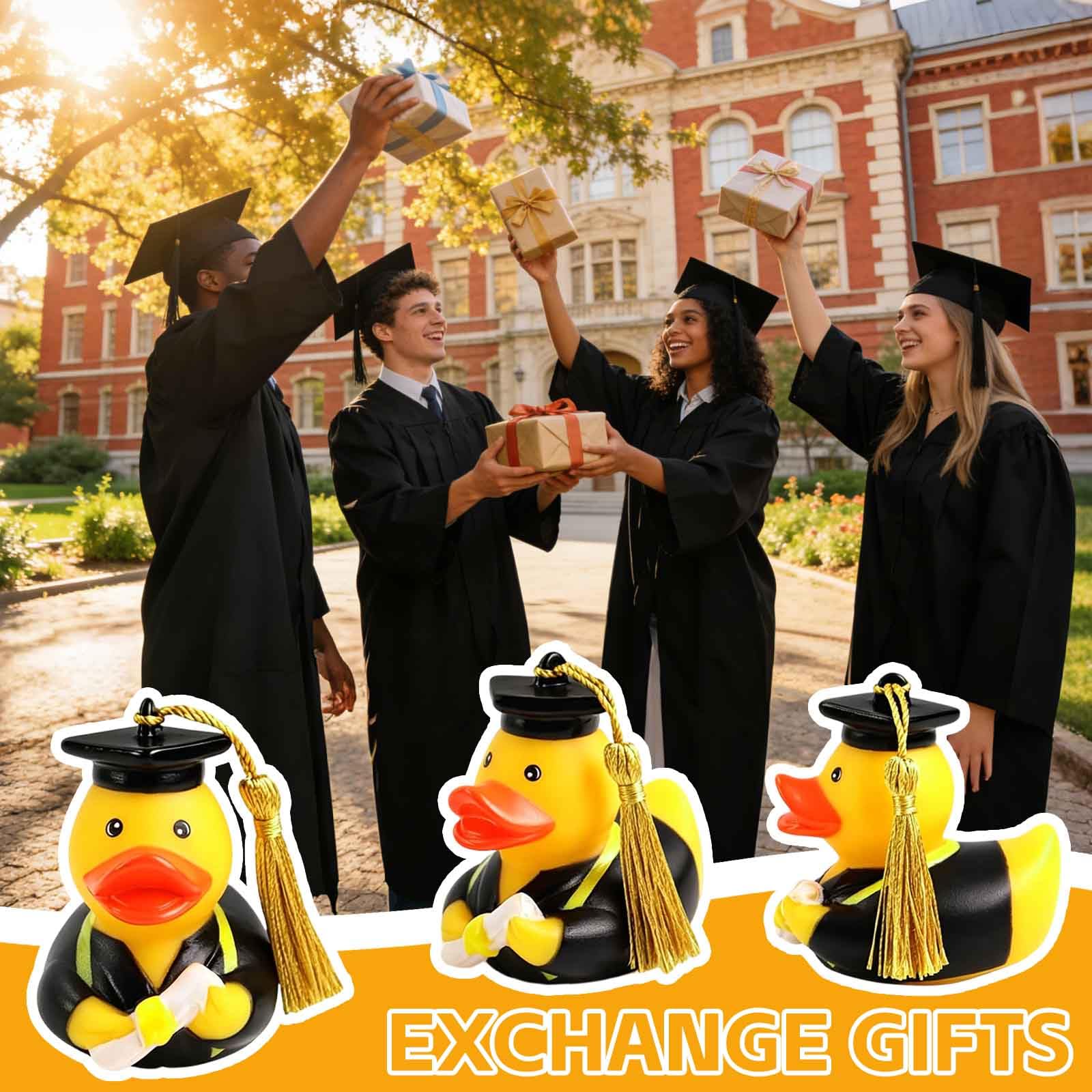 1 Piezas Patitos De Goma Pato Baño Gorro Graduado Pergamino Regalo Original Divertido — view 5