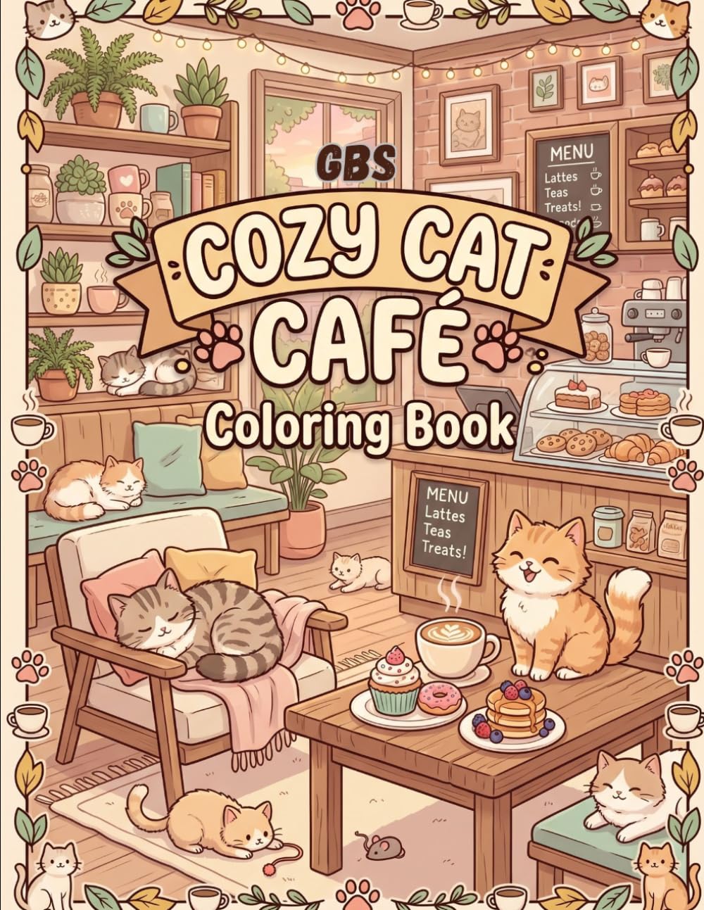 Cozy Cat Café Coloring Book: Cute Cats, Cozy Vibes & Relaxing Café Moments for Stress Relief