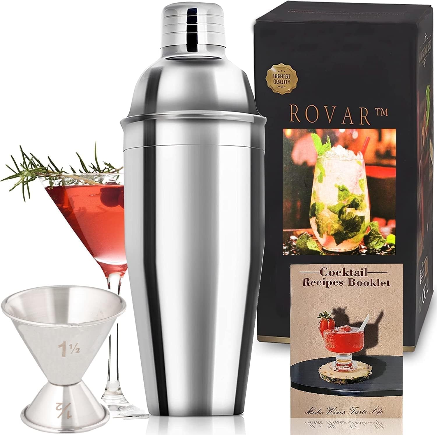 Cocktail Shaker Set 24OZ Drink Shaker With Jigger And