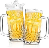 Cambareign 20oz Beer Mug Set of 2 - Crystal Glass Beer Glasses with Handle, Freezer Safe, Gifts for Beer Lovers & Men