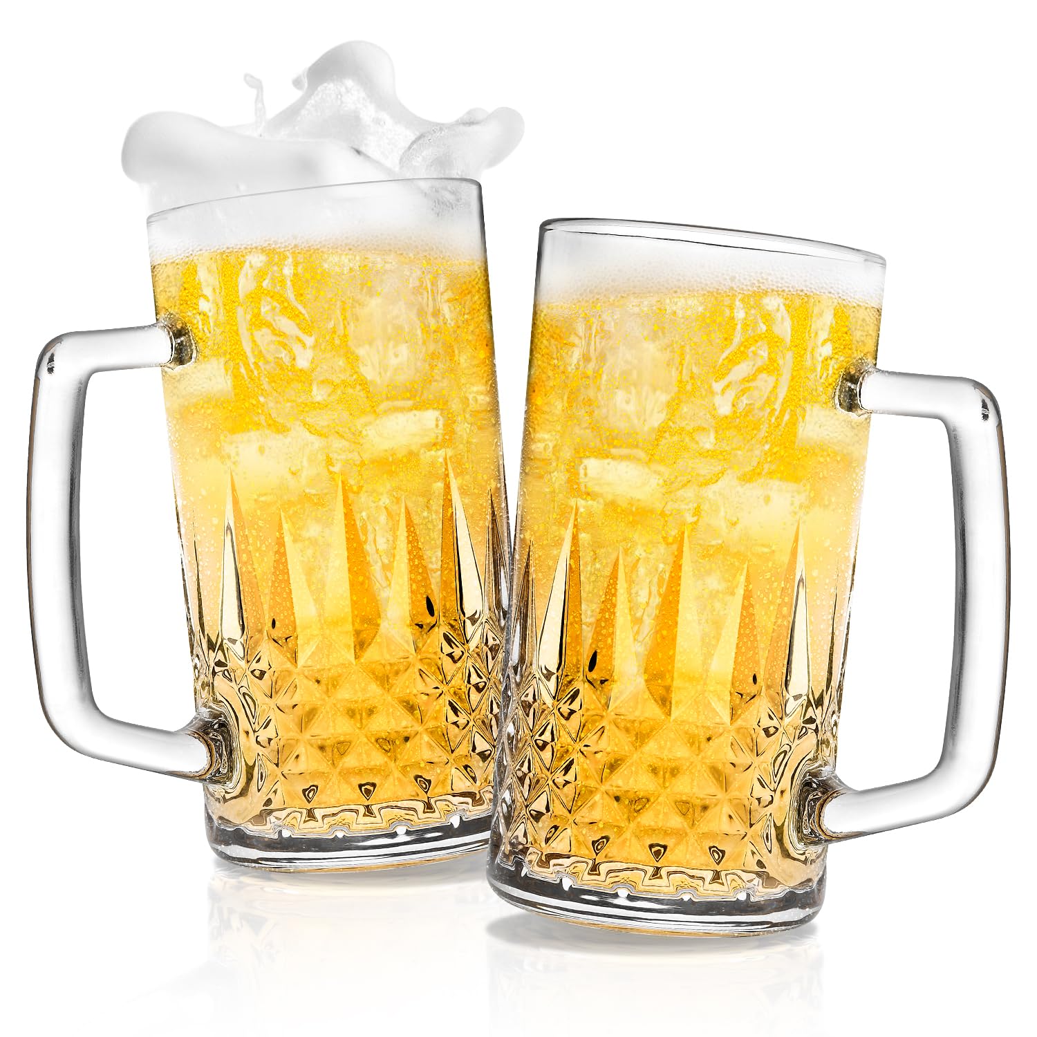 Lot de 2 tasses à bière en cristal de 591 ml avec poignée, tasses à bière en verre pour congélateur, cadeaux pour homme