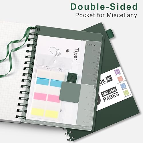 Miniatura 14 de AHGXG Cuaderno de papel cuadriculado, cuaderno en espiral de 300 páginas, cuaderno de papel de cuadrícula A5, papel grueso de 3.53 oz/m², diarios