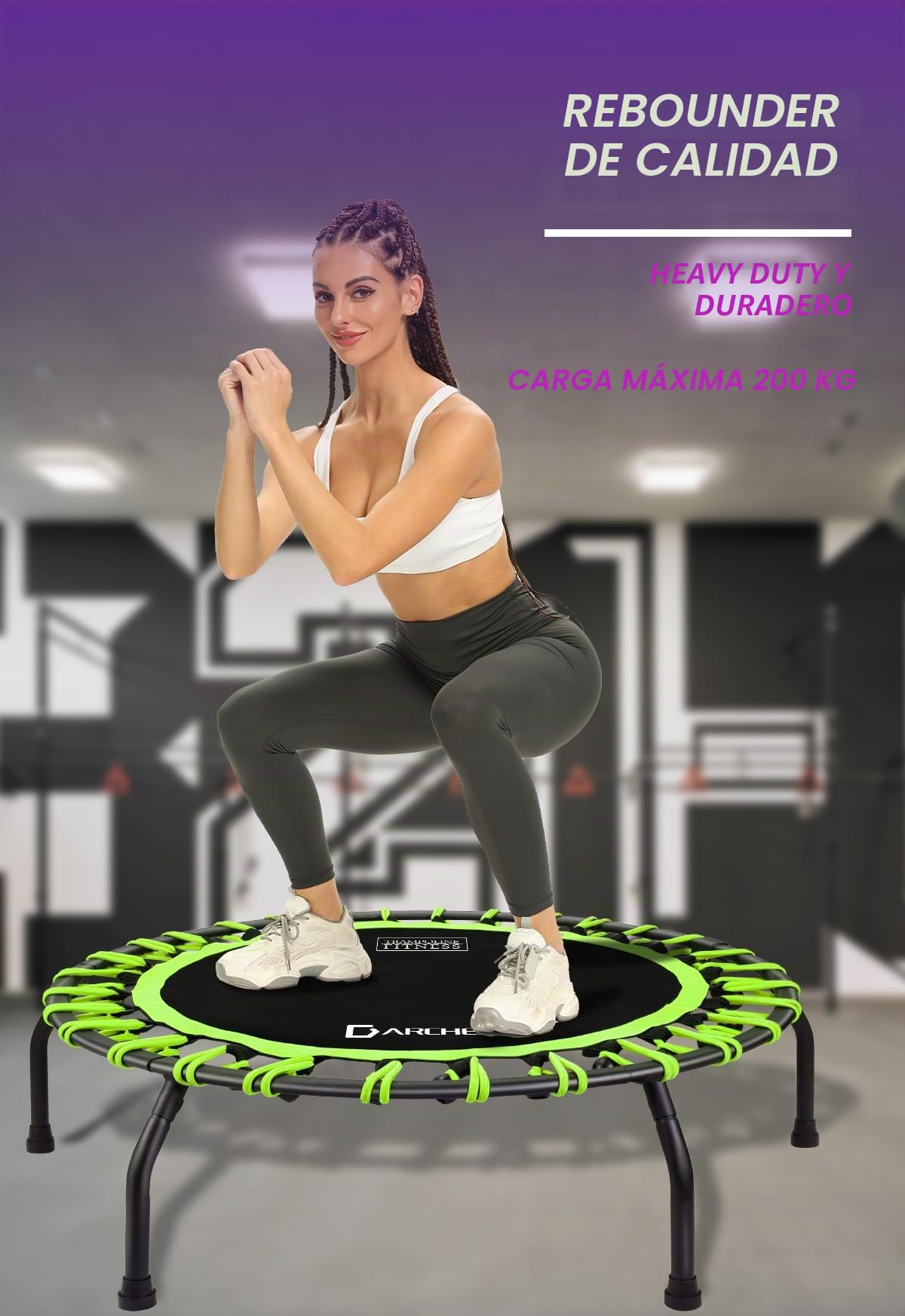 DARCHEN Mini trampolín de rebote de 150 kg para adultos, cama elástica pequeña para interior para ejercicio, entrenamiento, fitness, diseño mejorado para un rebote más seguro y silencioso [100 cm]