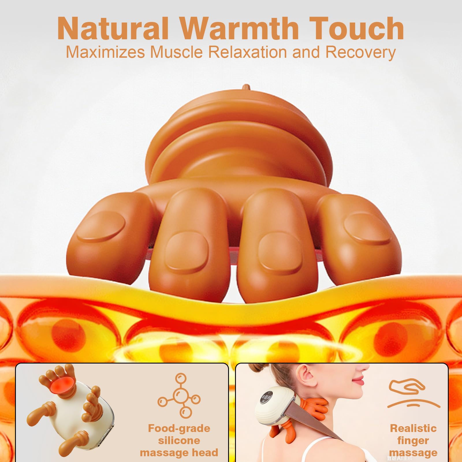Masajeador Cervical y Espalda 4D a Mano Biónica, Masajeador Cuello Eléctrico, Masajeador de Cuello Inalámbrico 4D con 3 Niveles de Intensidad y 2 Niveles de Calor para Relajar Los Músculos (blanco)