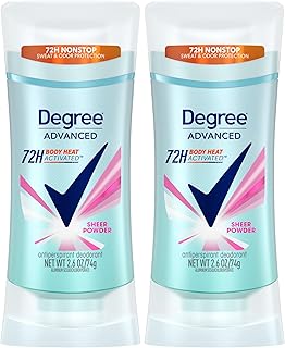 Degree Advanced Protection Antiperspirant Deodorant Sheer Powder for 72-Hour Sweat & Odor Control for Women, with Body Heat Activated Technology, 2.6 oz (Pack of 2)