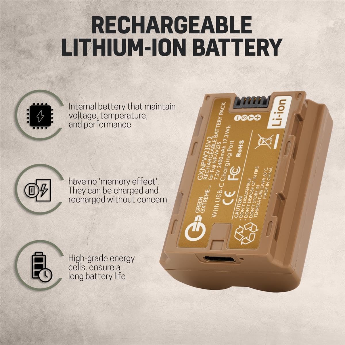 2X NP-W235 17.3Wh 7.2V 2400mAh Lithium-Ion Battery, Bundle with Compact Smart Charger and Smart Charger Plate for Fujifilm X-T4 Camera