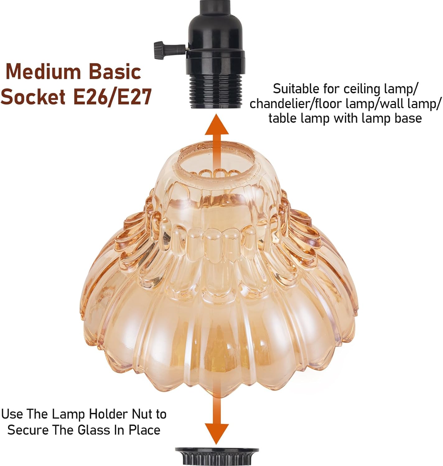 Tulip Lamp Shades Replacement, Amber Glass Sconce Shade Heavy and Thick for wall lamps, chandeliers, floor lamps, table lamps and crystal chandliers, etc (Amber Flower)