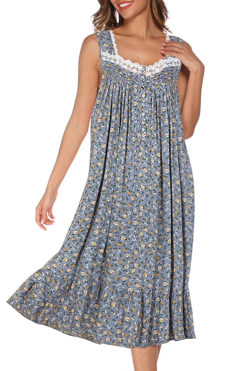 AVIIER Cotton Nightgowns for Women Sleeveless House Dress Ladies Long Nightdress with Pockets S-XXL