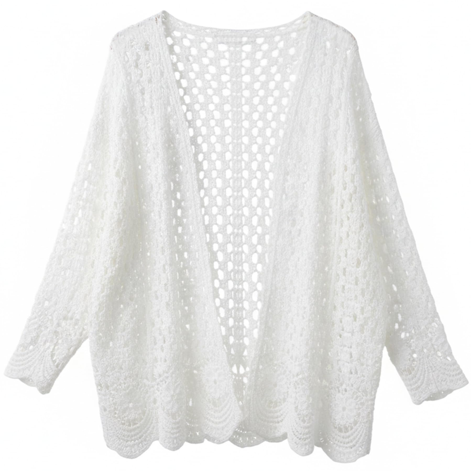 Comebachome Crochet Cardigan for Women - Elegant Hollow Out Knit Open Front Cardigan, Lightweight Beach Sweater for Summer, White, Beach Sweaters for Women, Crochet