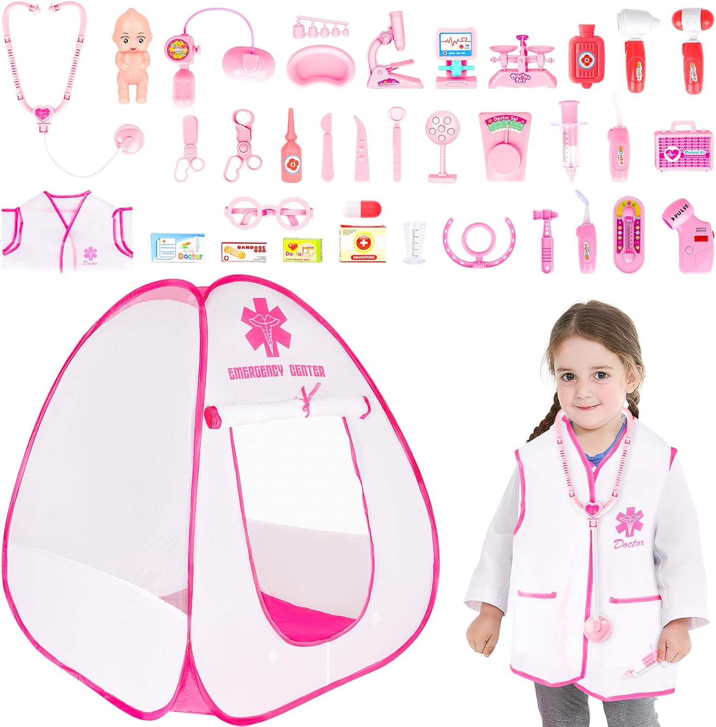 deAO Play Tent for Kids,Doctor Kit & Dentist Toy, 35 PCS