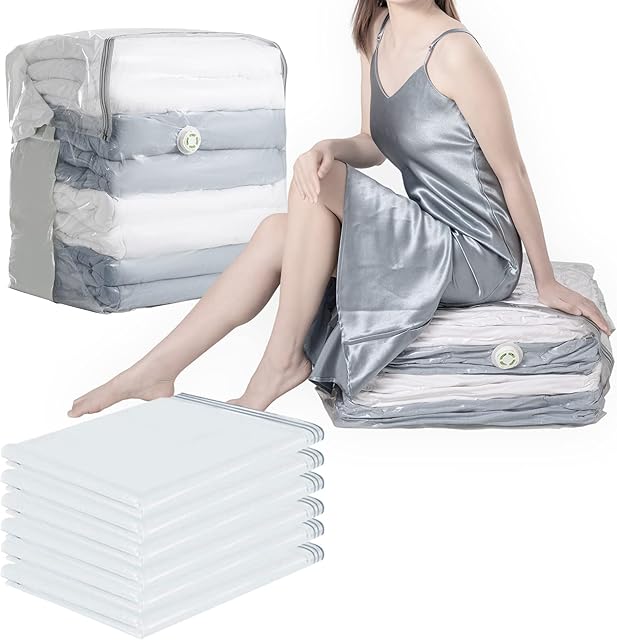Amazon Brand - Umi Cube Vacuum Storage Bags for Clothes Jumbo, Vacuum Pack Storage Bags 6 Pack(100×70×44×44cm), No Need Pump Vacuum Bags for Duvets Seasonal Clothes, Quilts, Travel, Moving