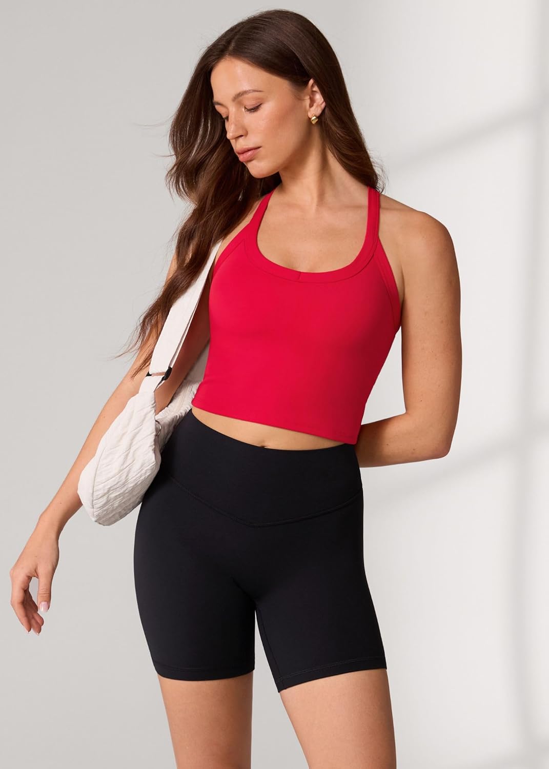 UNISSU Hugcurve Racerback Longline Sports Bra for Women Scoop Neck with Built in Bra Yoga Tank Crop Tops Padded Camisole