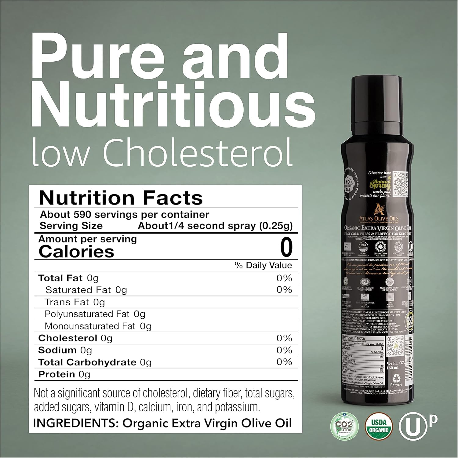 Extra Virgin Olive Oil Bundle by Atlas, Organic Olive Oil, Non-stick Cooking Spray and Extra Virgin Polyphenol Rich Moroccan Oil, Cold Pressed EVOO Oil, 25.5 fl oz. Bottle and 5.4 fl oz. Grill Spray