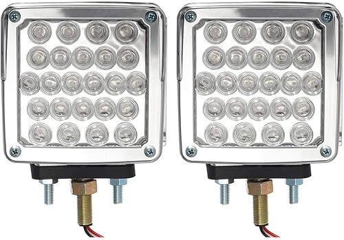 Miniatura 5 de Partsam Luces LED cuadradas de doble cara para guardabarros y pedestal, color ámbar/rojo, 52 LED, 3 tachuelas, montaje de camión, remolque, luces