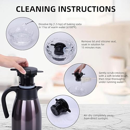 Miniatura 91 de Jarra térmica de acero inoxidable para café, termo de doble pared sellado al vacío, 12 horas de retención de calor Negro