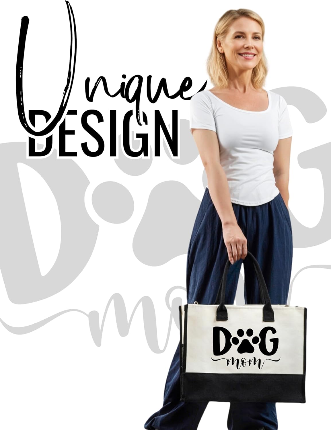 InnoBeta Canvas Tote Bag, Dog Mom Gift for Women, Pet Owner, with Top Zipper Closure and Shoulder Strap for Birthday, Christmas - Image 2