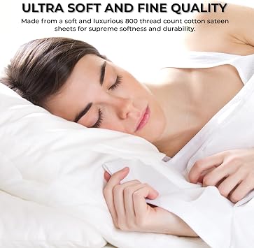Tribeca Living 100% Egyptian Cotton Sheets 800 Thread Count - Extra Deep Pocket Fitted Sheet Fits Mattresses up to 24 Inches - Silky Sateen 4-Piece Set - Queen, Blue