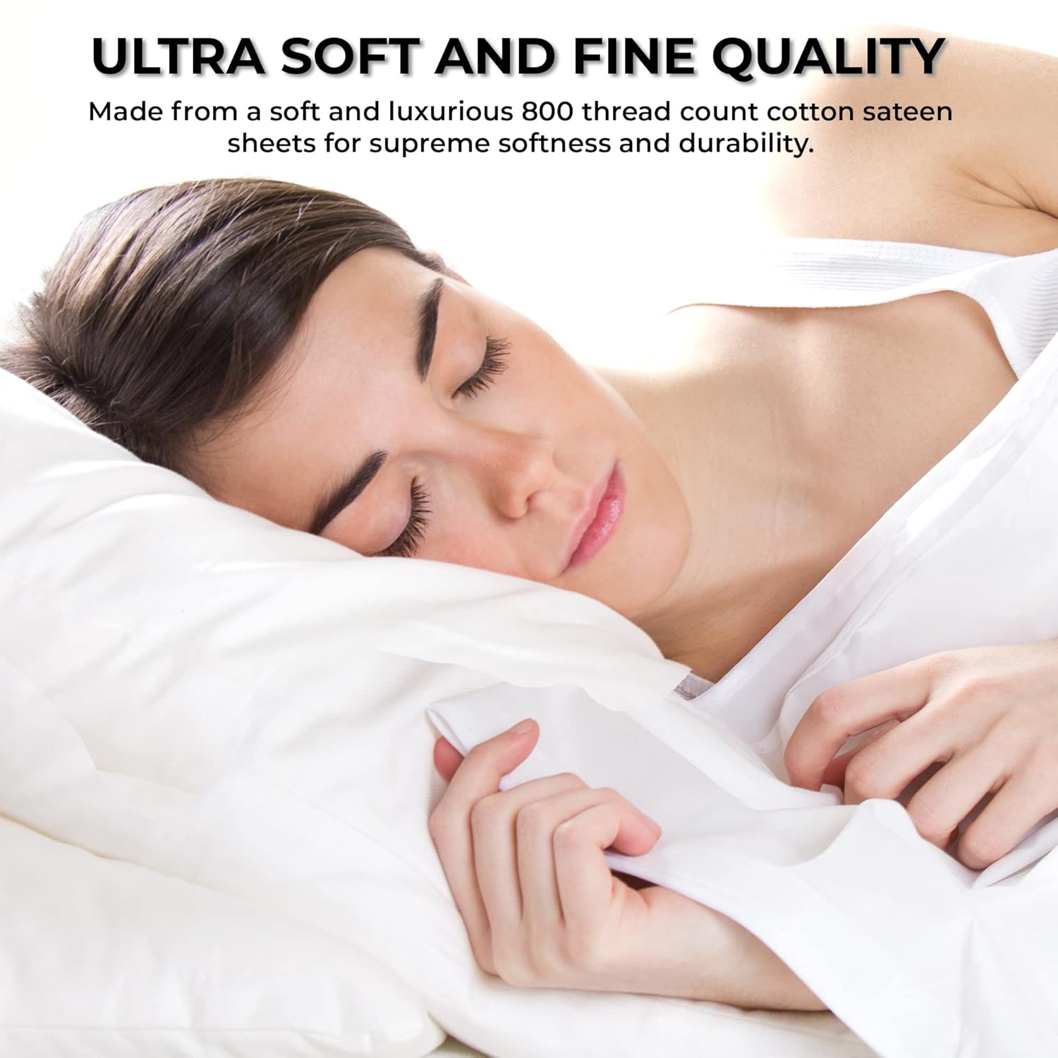 Tribeca Living King Bed Sheet Set, Soft Egyptian Cotton Sateen Solid Sheets and Pillowcase Set, Extra Deep Pocket, 800 Thread Count, 4-Piece Luxury Bedding, Ivory