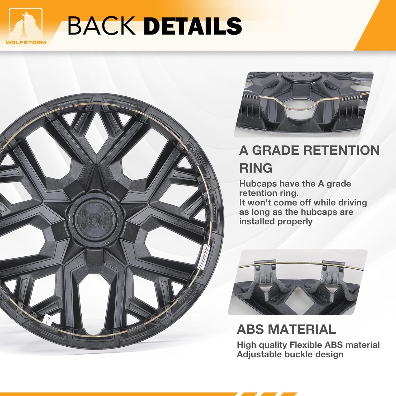 WOLFSTORM 16’’ Universal Hubcaps for Steel Wheel Rims Cover R16 Car Hubcaps Snap On Installation with Retention Rings 16 Inch Wheel Cover Set of 4, Black & Silver Lacquer Hub caps