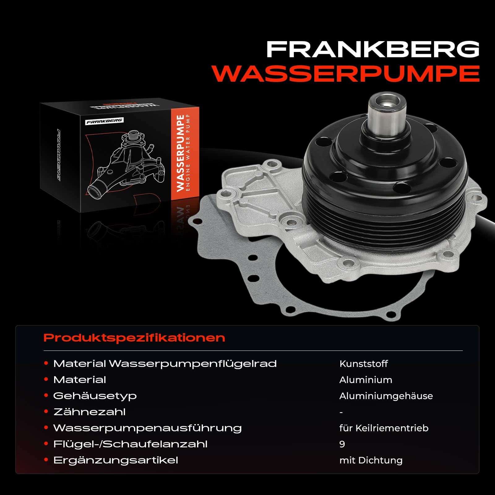 Frankberg Bomba de agua/bomba de refrigerante con junta 6512002101 | Compatible con: Caja Sprinter 5-T B906, Caja Sprinter 3-T B906, Sprinter 46-T Caja B906