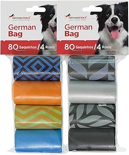 Germanhart Kit Refil Cata Caca para Cães, 8 Rolos, 160 Saquinhos Higiênicos, Destaca Fácil, Impermeável e Resistente, Cores Variadas