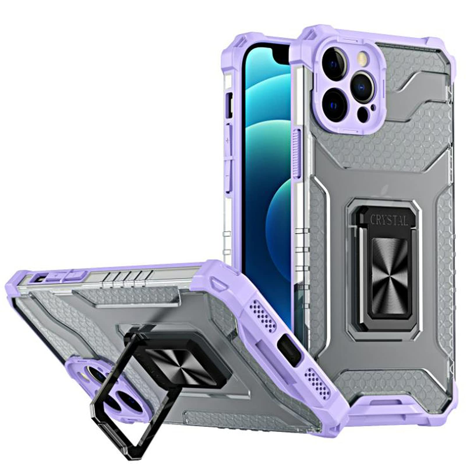 Suitable for iPhone 13 Mobile Phone Case-Cool Mech-Car Magnetic Absorption-Shock Absorption and Drop-Ring Bracket-Honeycomb Heat Dissipation-Lens Protection-Compatible with iPhone 13 Case (Purple)
