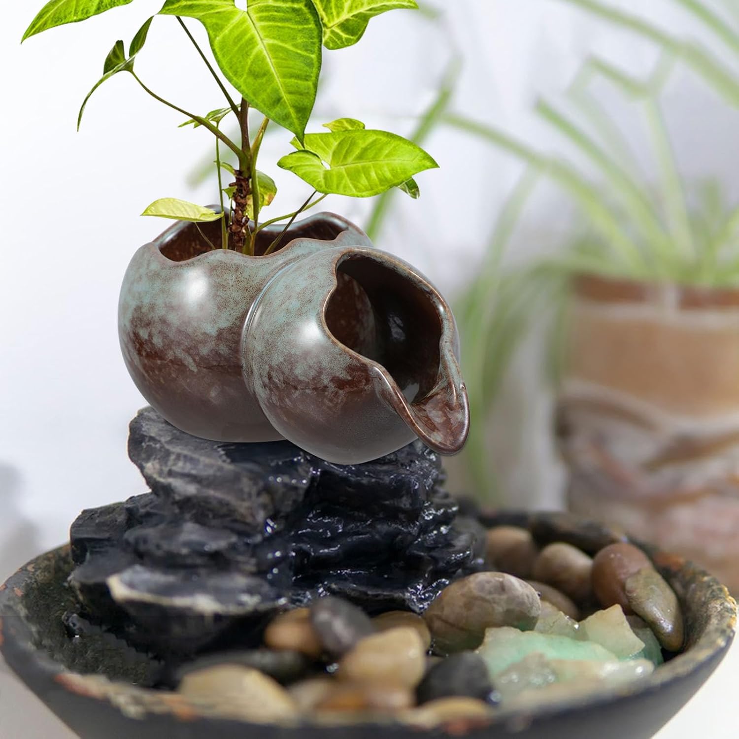 QianShi Pond Spitter Fountain Spitter for Small Pond Accessories Garden Water Feature Ceramic Waterfall Jar DIY Hydroponic Plants Pot Fountain for Balcony Courtyard Patio Home Decor (Multicolor)