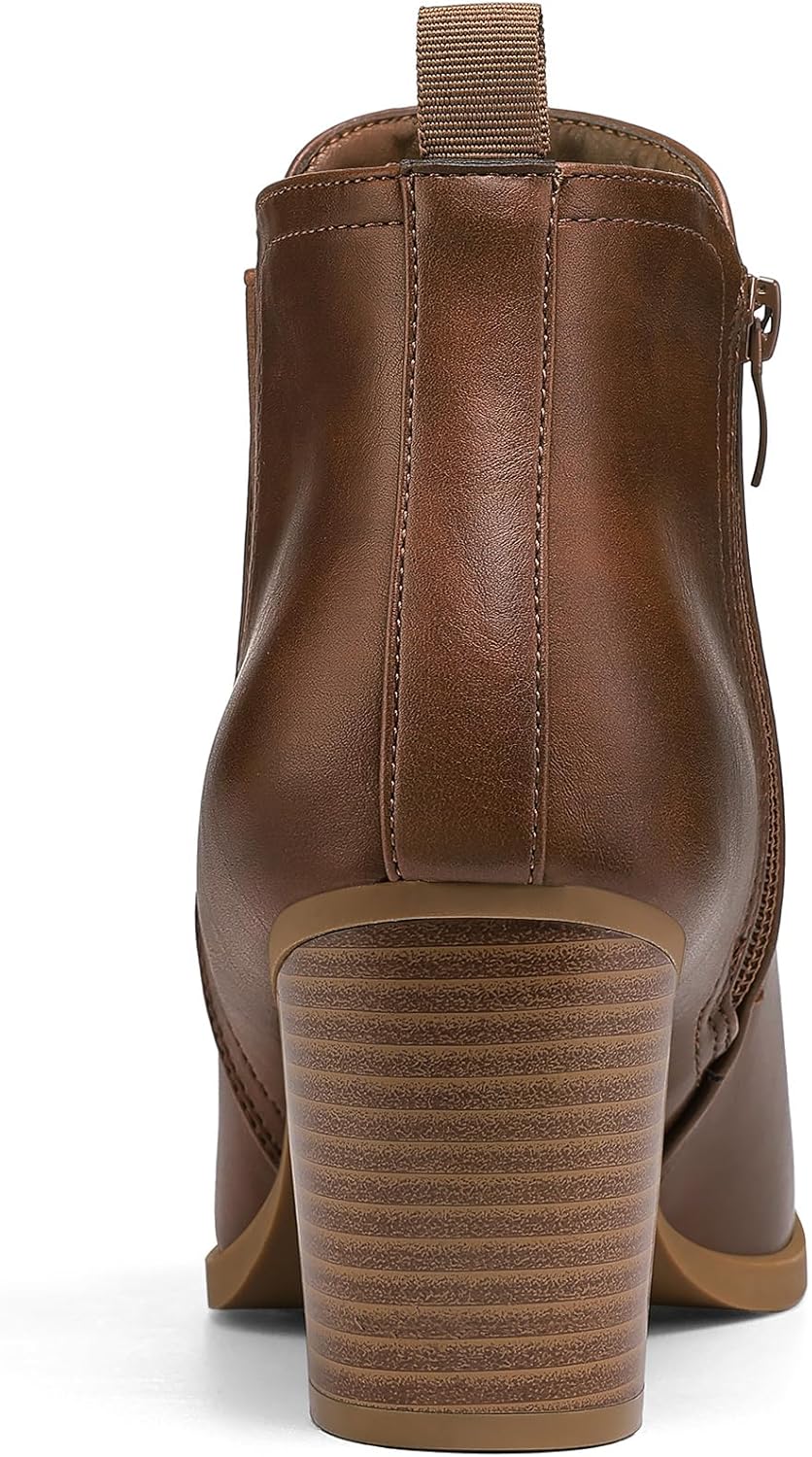 mysoft Women's Ankle Boots V Cut Side Elastic Panel Stacked Chunky Heel Booties with Side Zipper - Image 3