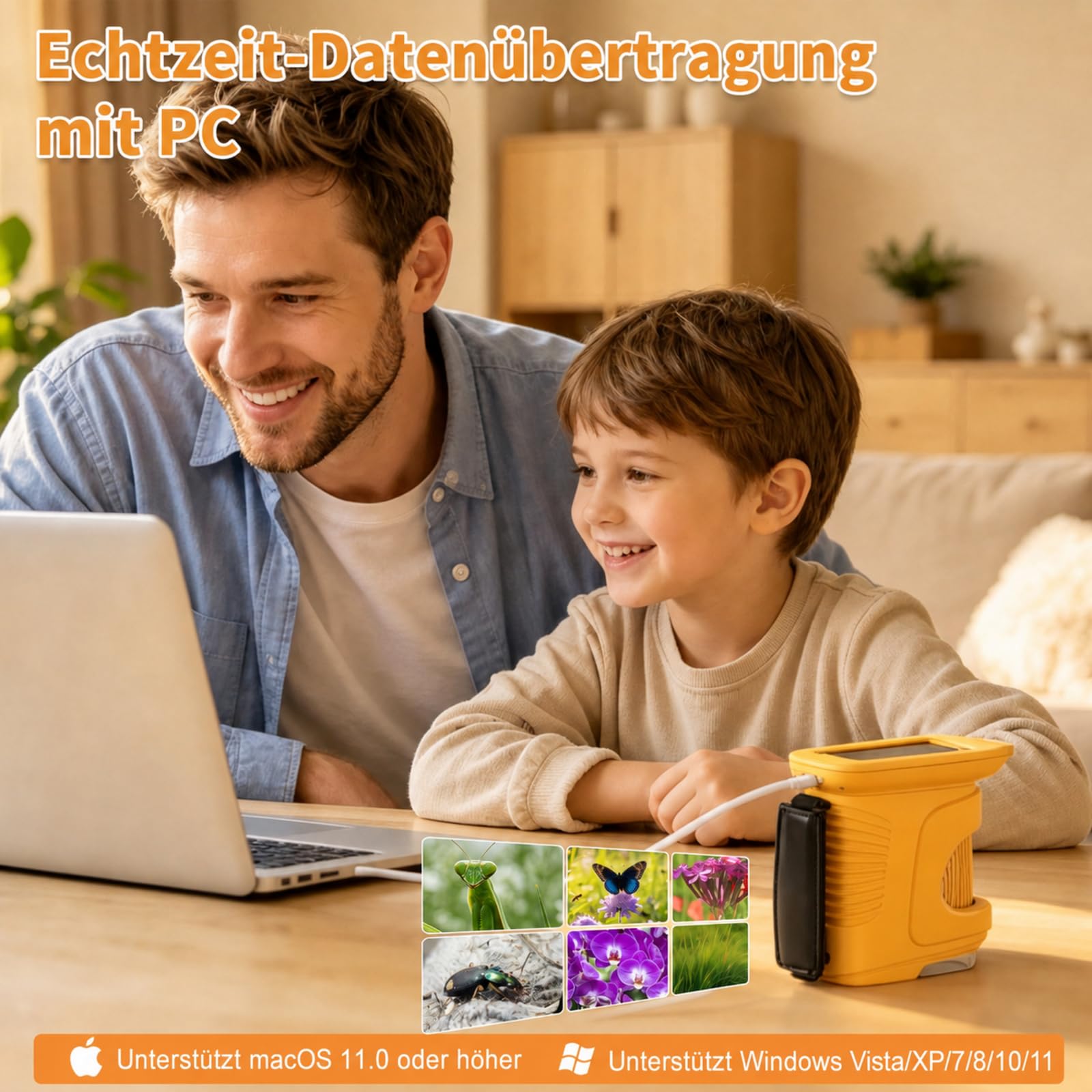 Microscopio per bambini, schermo IPS da 2,4 pollici, ingrandimento 1000x, microscopio digitale HD per bambini