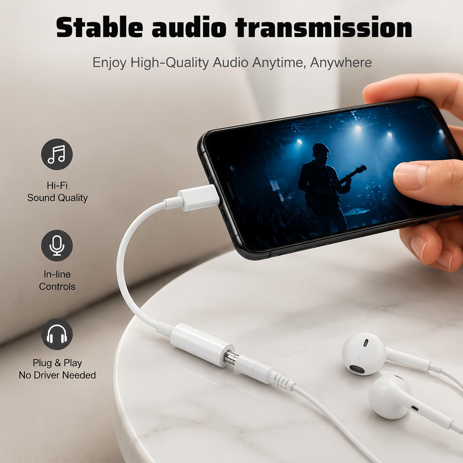 USB C auf Klinke Adapter Kompatibel mit iPhone 16/17, Samsung A17/A55/A36, Pixel 9a/10 Pro, OnePlus, Xiaomi, PS5, USB C Kopfhörer Adapter 3.5 mm für Headsets, Lautsprechern, Musik, Telefonie, Tragbar