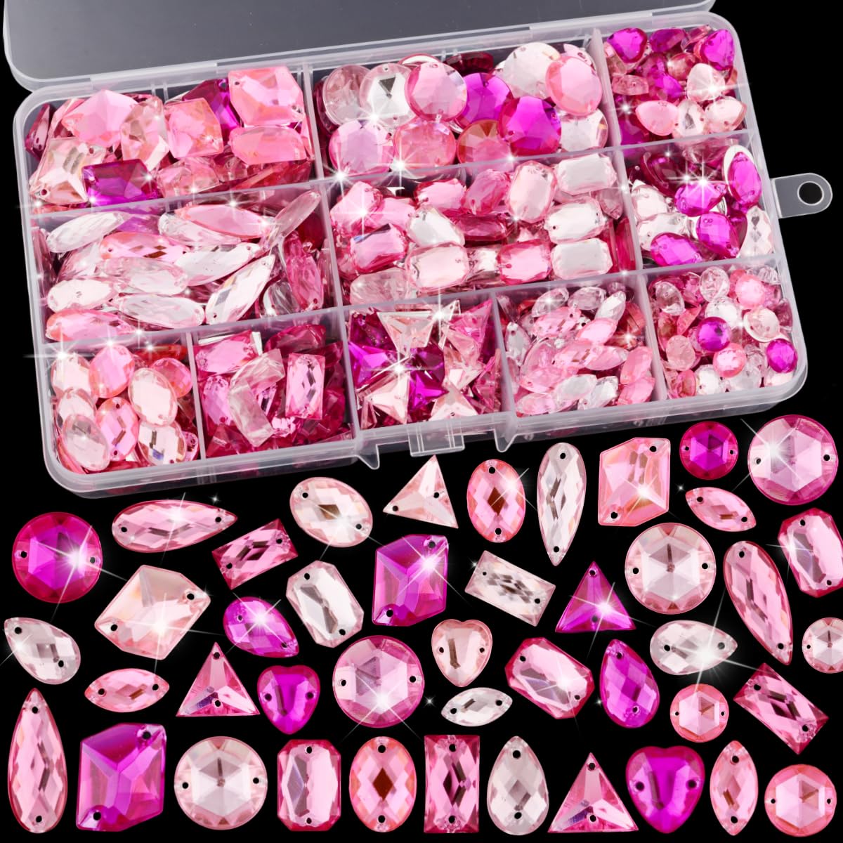 Umillars 650 Pieces Sew On Rhinestones Kit Flatback Mixed Shape Acrylic Sewing Crystal Rhinestones Gems for Crafts DIY Clothes Shoes Dress Jewelry Making (SR-650)