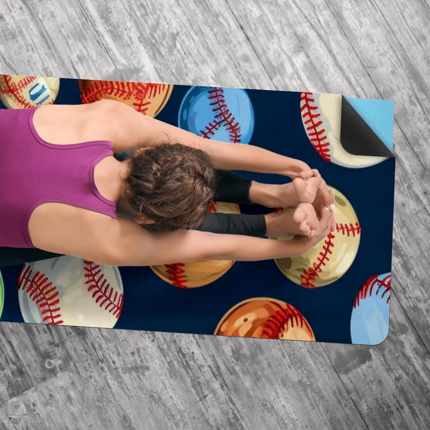 Yoga Towel, Baseball Pattern Non Slip Sweat Absorbent Hot Yoga Mat Towel for Hot Yoga, Pilates and Fitness - 72.8" x 26.8"