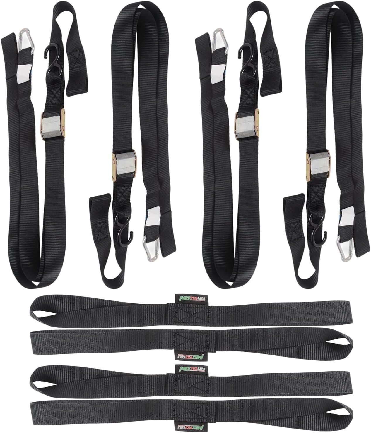 MOTO4U 1.5" x 7' Tie Down Belt Heavy Duty Lashing Straps Adjustable Cam Buckle Tie-Down Straps with S-Hook and Snap Hook for Motorcycle Boats Trailers（one Pair）