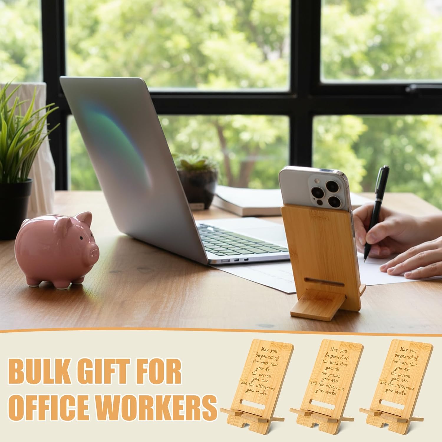Ripeng 36 Pcs Employee Appreciation Gifts Bulk Bamboo Phone Stand for Desk Office Worker Thank You Gift for Administrative Team Coworkers Staff Graduation Nurse Teacher Week (Vivid Work Pride)