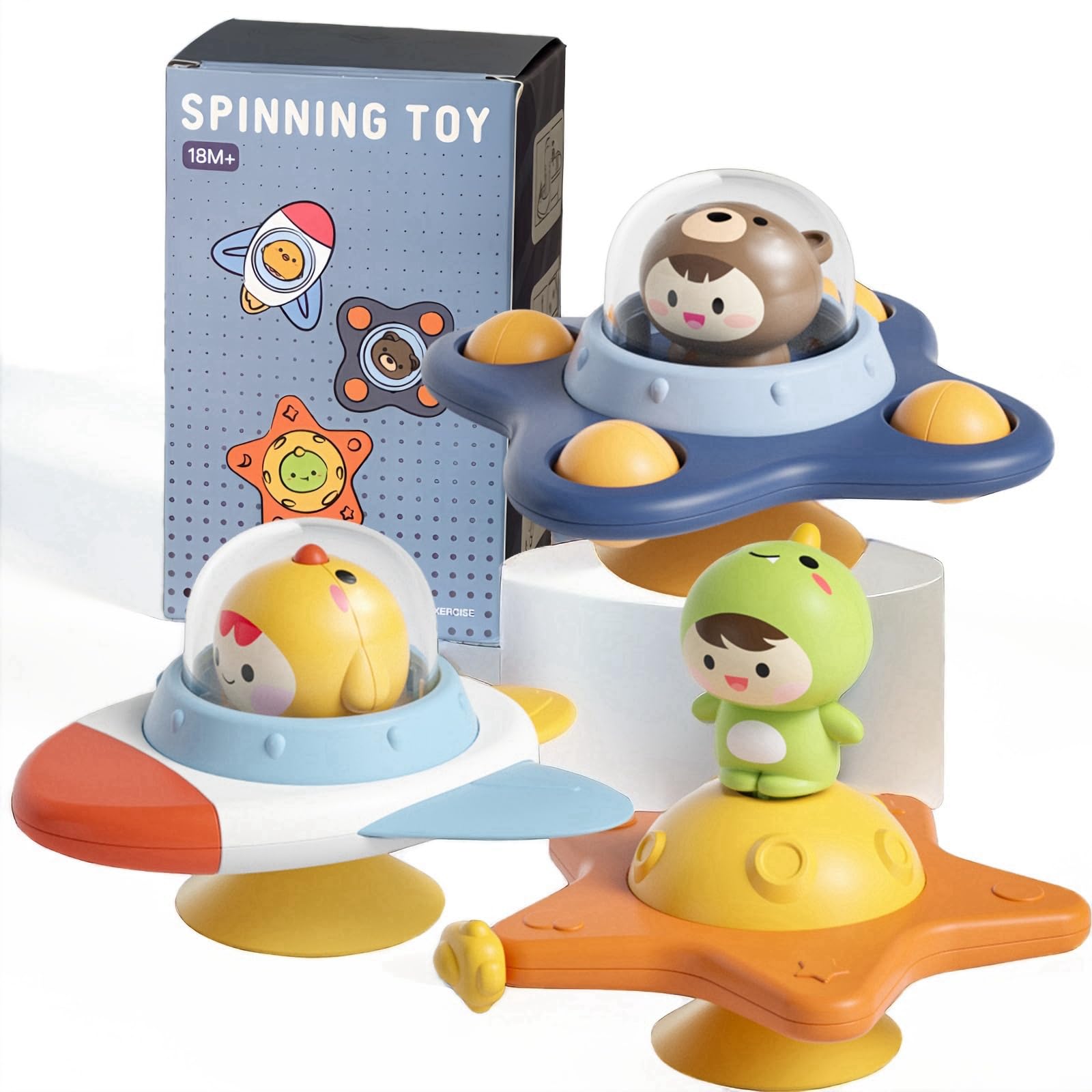 Zenymee Suction Cup Spinner Toys for Boy and Girl, Baby Bath Toys, Sensory Toys | Cartoon Animal Spinning Toys for Crib, Stroller, Car, Bath | Developmental Toy for Infants, Toddlers and Kids (Pack B)