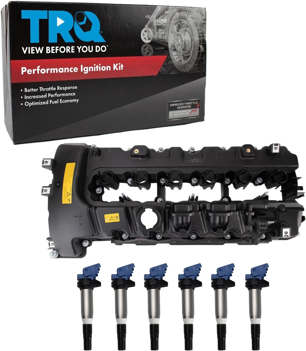 TRQ Ignition Coil Kit 7 Piece Coil on Plug Valve Cover Compatible with 2007-2010 BMW 335i 135i 535i 335xi 535xi X6 2008-2016 Z4 2011-2013 335is 2011-2012 740i 740Li