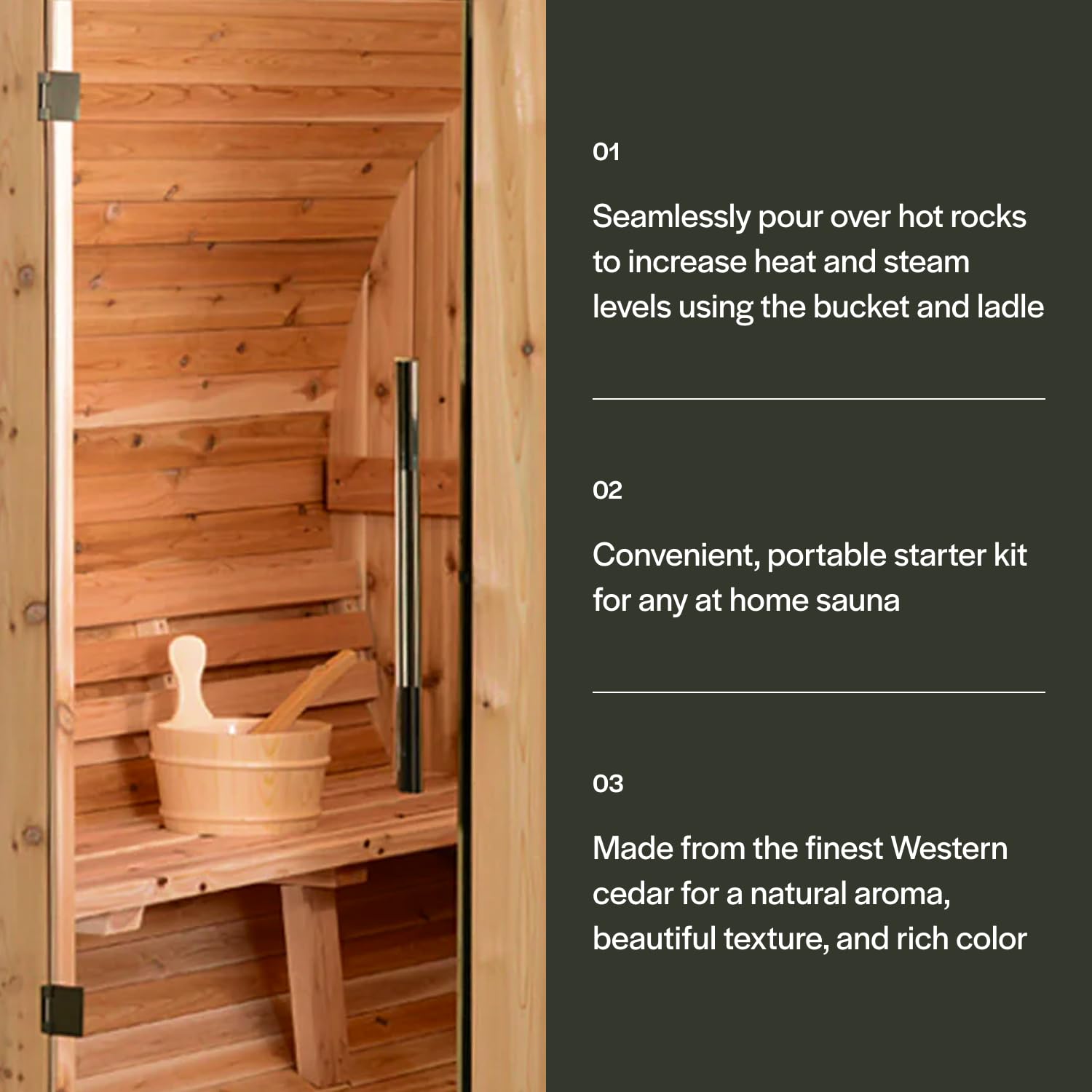 Almost Heaven Saunas Sauna Bucket & Ladle Set, Cedar Wooden Bucket with Handle Handmade in USA, Stoke Hot Rocks in Sauna with Ladle, Sauna Luxury Accessories to for Perfect Amount of Heat & Steam