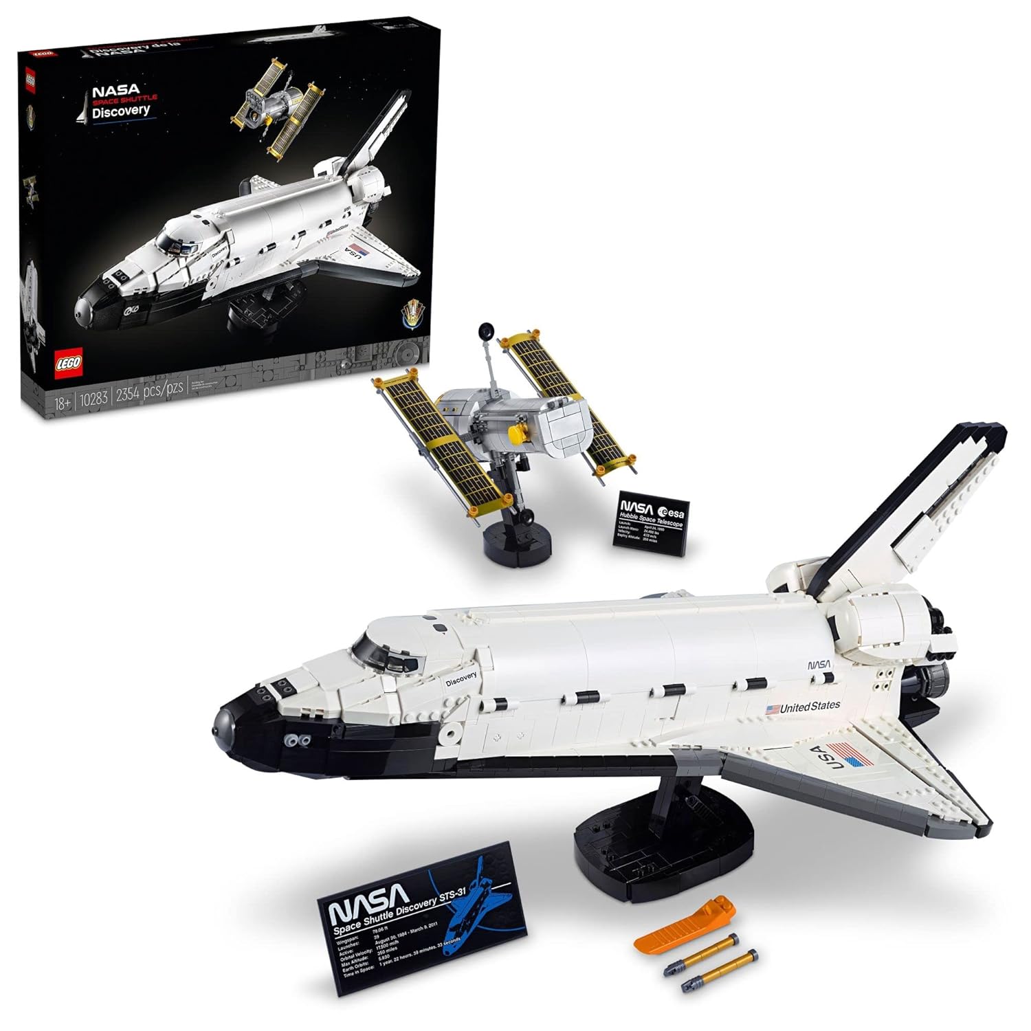 LEGO Icons NASA Space Shuttle Discovery 10283 Model Building Set - Spaceship Collection with Hubble Telescope Detailed Display
