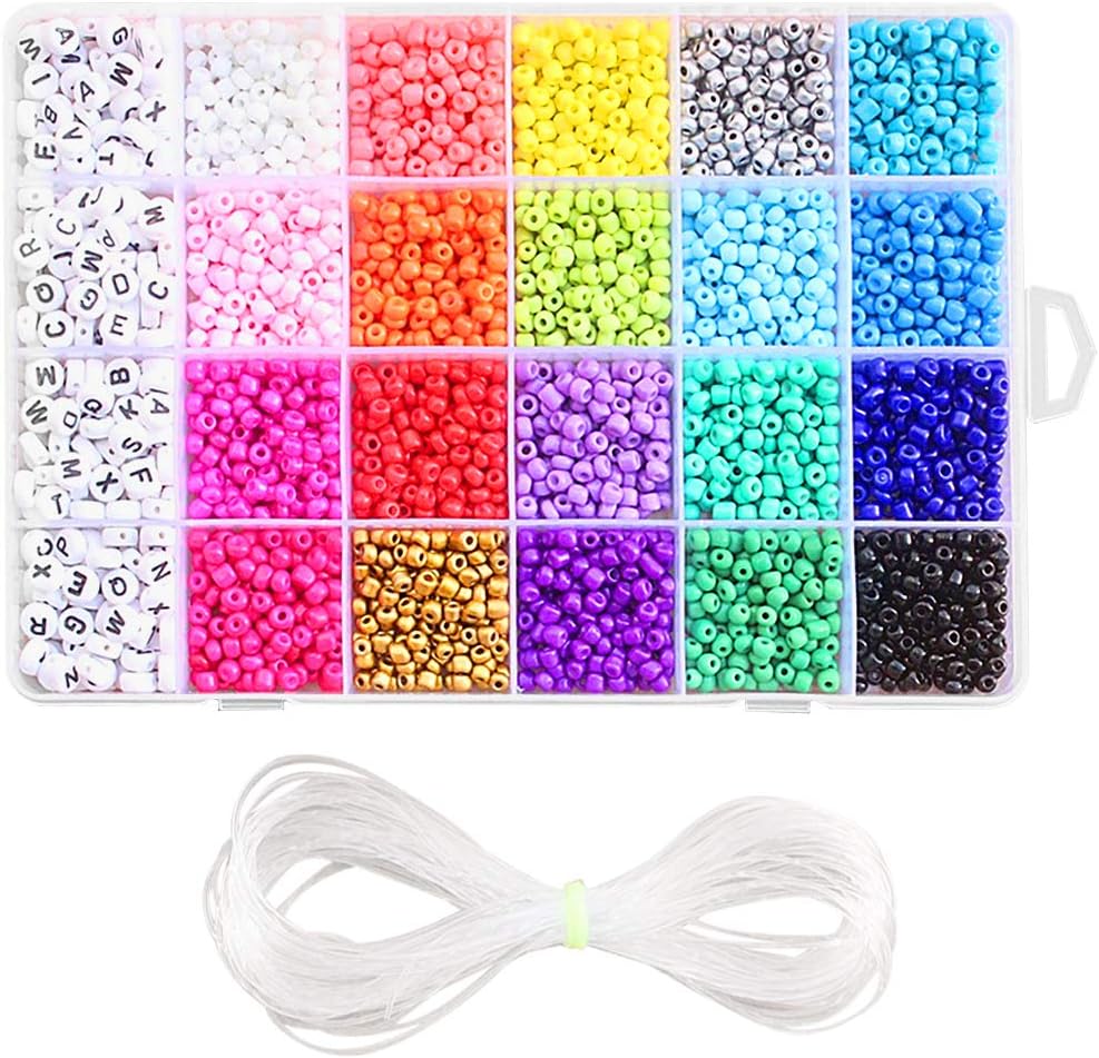 FunPa Glass Seed Beads, 4mm 3300PCS Pony Beads Mini Handmade Beads Seed Bead Set Mini 24-Grid DIY Craft Bead with Rope for Jewelry Making DIY Crafting