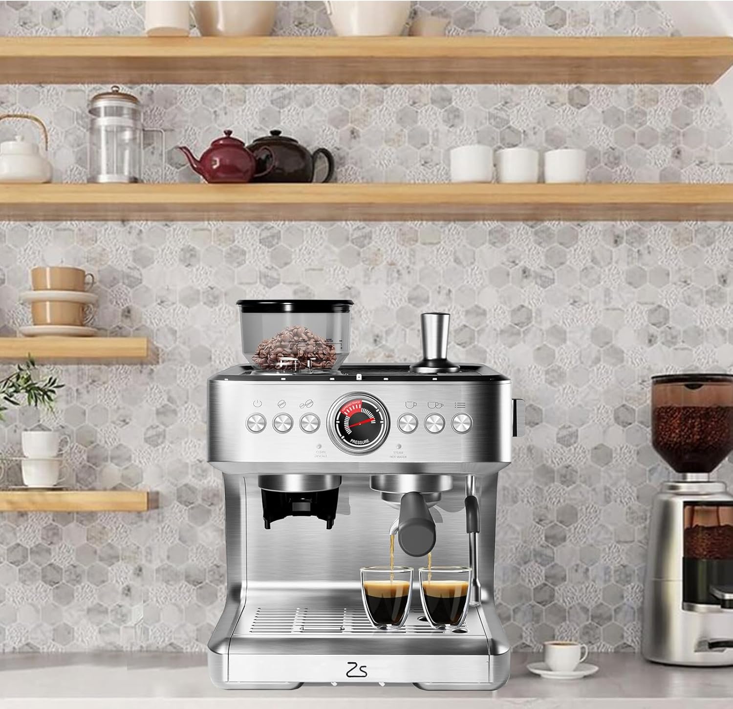 Semi-Automatic Espresso Machine, 20 Bar Coffee Maker with 30 Grinding Setting, Espresso Maker with Grinder, Milk Frother, Steam Wand & Removable Water Tank, Espresso Latte Cappuccino Maker