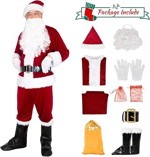 Miniatura 2 de Disfraz de Papá Noel para hombres adultos, traje de franela de lujo, 9 unidades