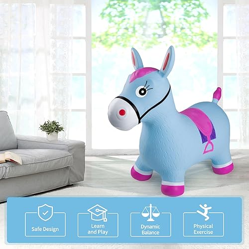 Miniatura 4 de INPANY Bouncy Horse Hopper - Juguete de salto de felpa, caballo de salto inflable, juguetes de animales de goma para niños pequeños y niños, regalo