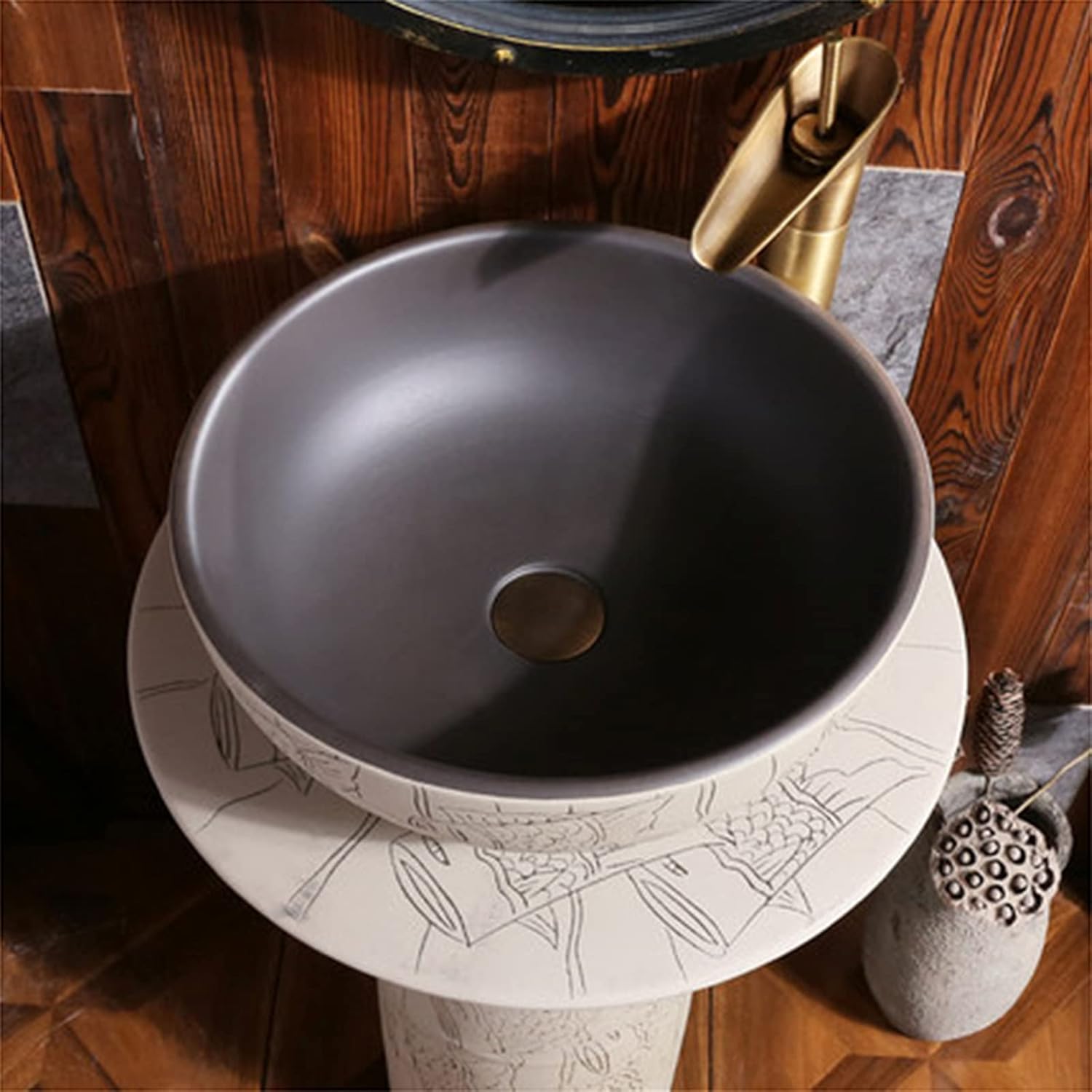 Bathroom Mobile Floor Stand Vanity Unit - Pedestal Bathroom Mobile Ceramic Retro Industrial Style Easy to Clean Floor Standing Washbasin Unit