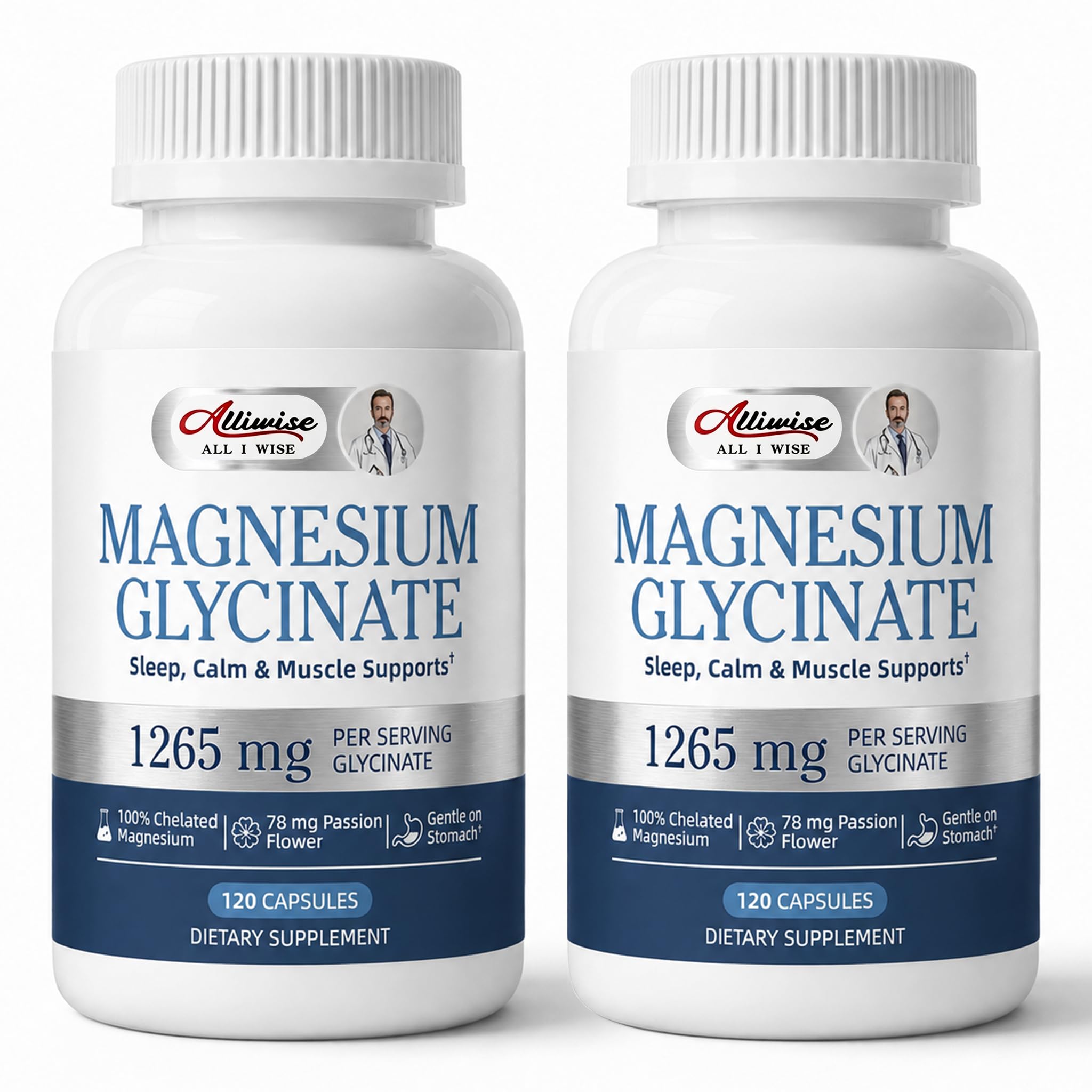 Magnesium Glycinate Capsules 1265mg &amp; 78mg Passion Flower Extract 240 Count