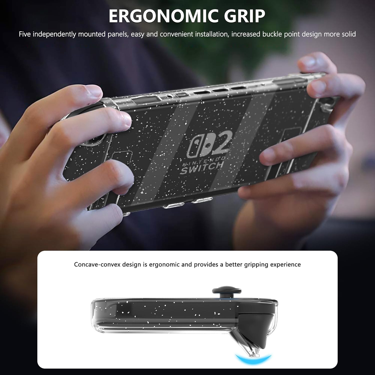 FANPL Clear Glitter Case for Nintendo Switch 2 (2025), Protective Cover for Switch 2 and Joy Con Controller with Screen Protector 4 Thumb Grip Caps - Strong and Durable, Not Easy to Fall Off - Image 8