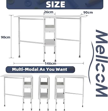MELLCOM Foldable Sewing Cutting Table,with Measuring Grid for Large Fabric