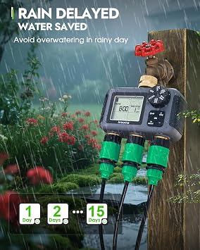 Insoma 3 Zone Sprinkler Timer with Brass Inlet Outlet, Water Timer for Garden, Rain Delay/Manual/Automatic Watering System, Large LCD + IPX5 Waterproof, Water Hose Timers for Lawn, Garden, Pool