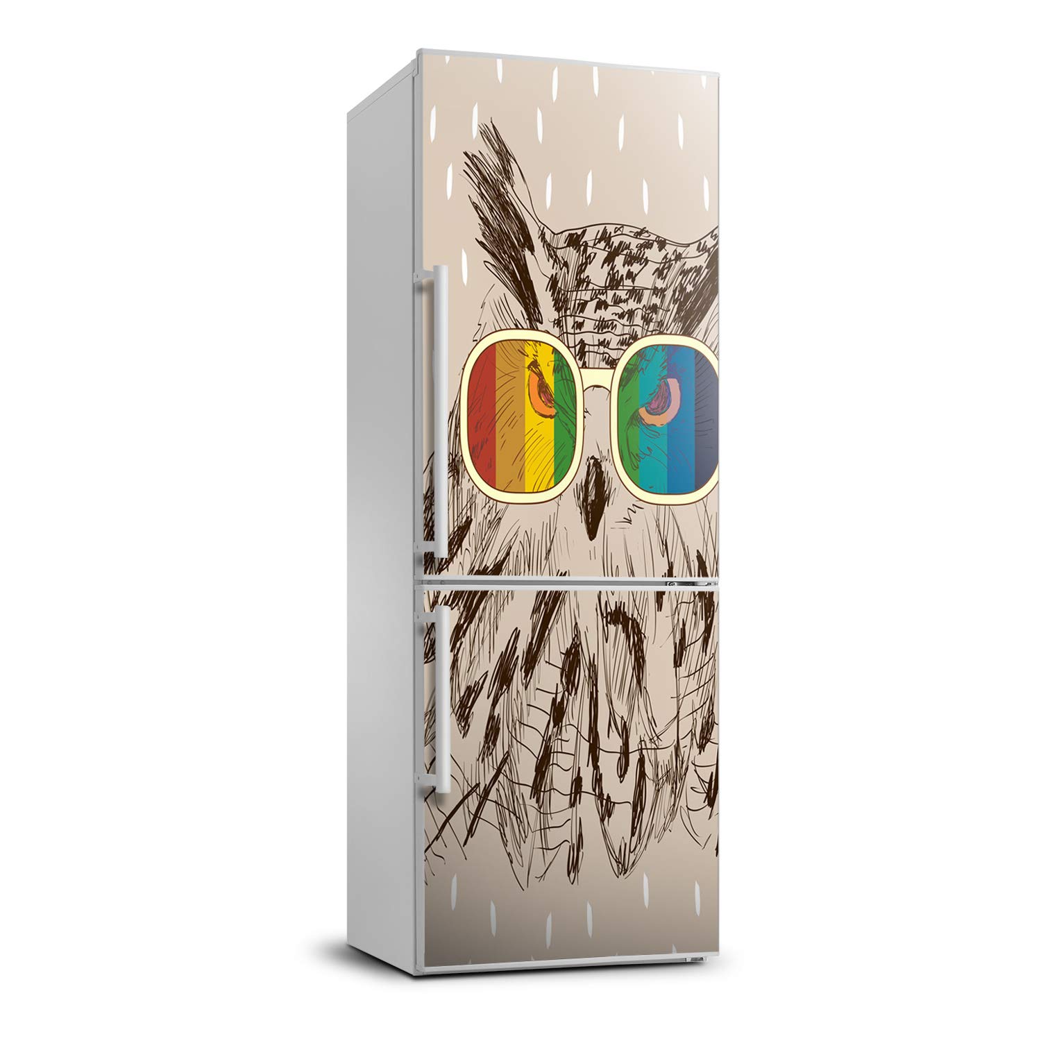 Autocollant frigo chouettes lunettes Tulup motif original et pose adhésive facile